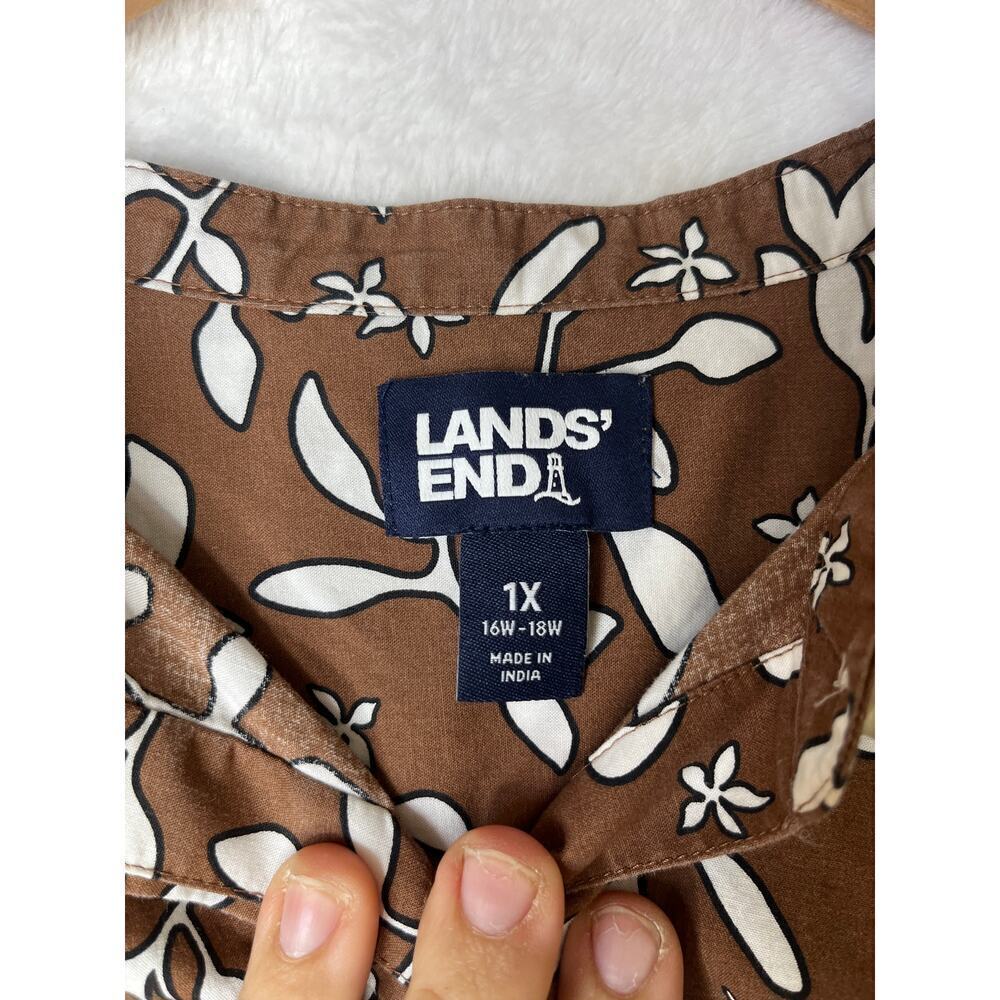 Lands' End Brown Floral Tunic Shirt Dress Cottage Boho Plus Size 1X Earthy - Picture 3 of 10